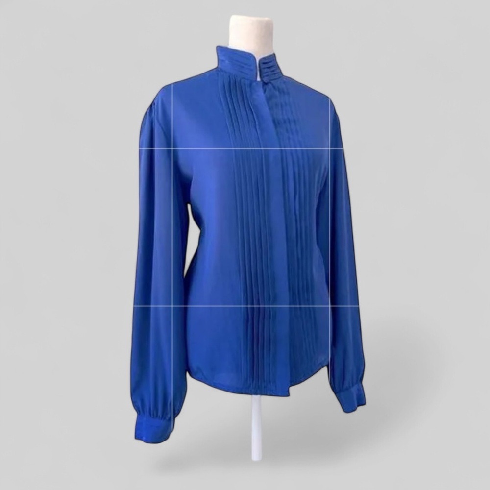 Vintage Kristin by Kamari Klassics  blue tuxedo blouse size 12 collar regency